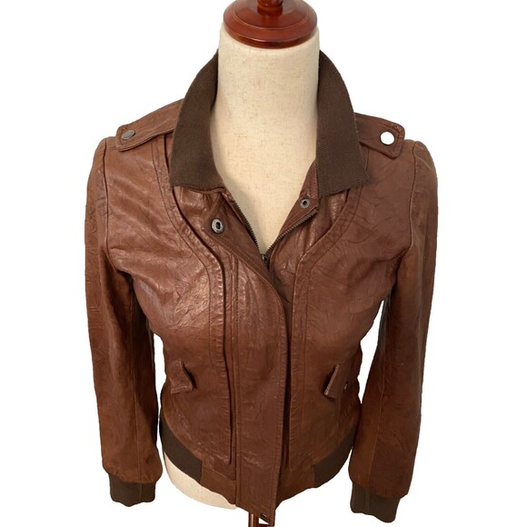 Womens Sz 36 Sm CARRIE LACROX Brown Italian Lambskin Leather Flight Biker Jacket - Picture 3 of 12